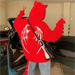 Mid-Length Hooded Zip-Up Printed Sweater