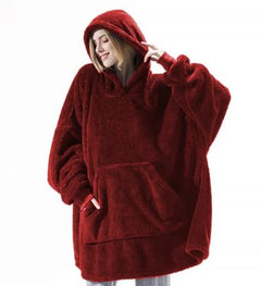 Ultra Cozy Double-Sided Fleece Wearable Blanket Hoodie with Big Pocket