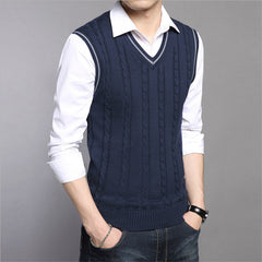 Men's Sleeveless Knit Pullover Sweater with V-Neck