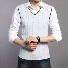 Men's Sleeveless Knit Pullover Sweater with V-Neck